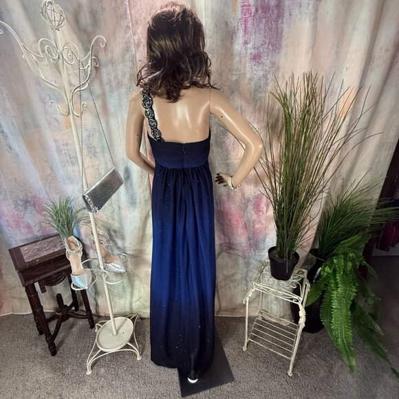 📌Xscape Sequin & Beaded One Shoulder Blue - Black Ombre Formal - Ball Dress - Picture 2 of 16